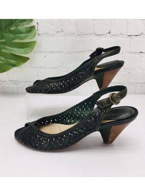 Frye Maya Slingback Heels – Green Leather Peep Toe